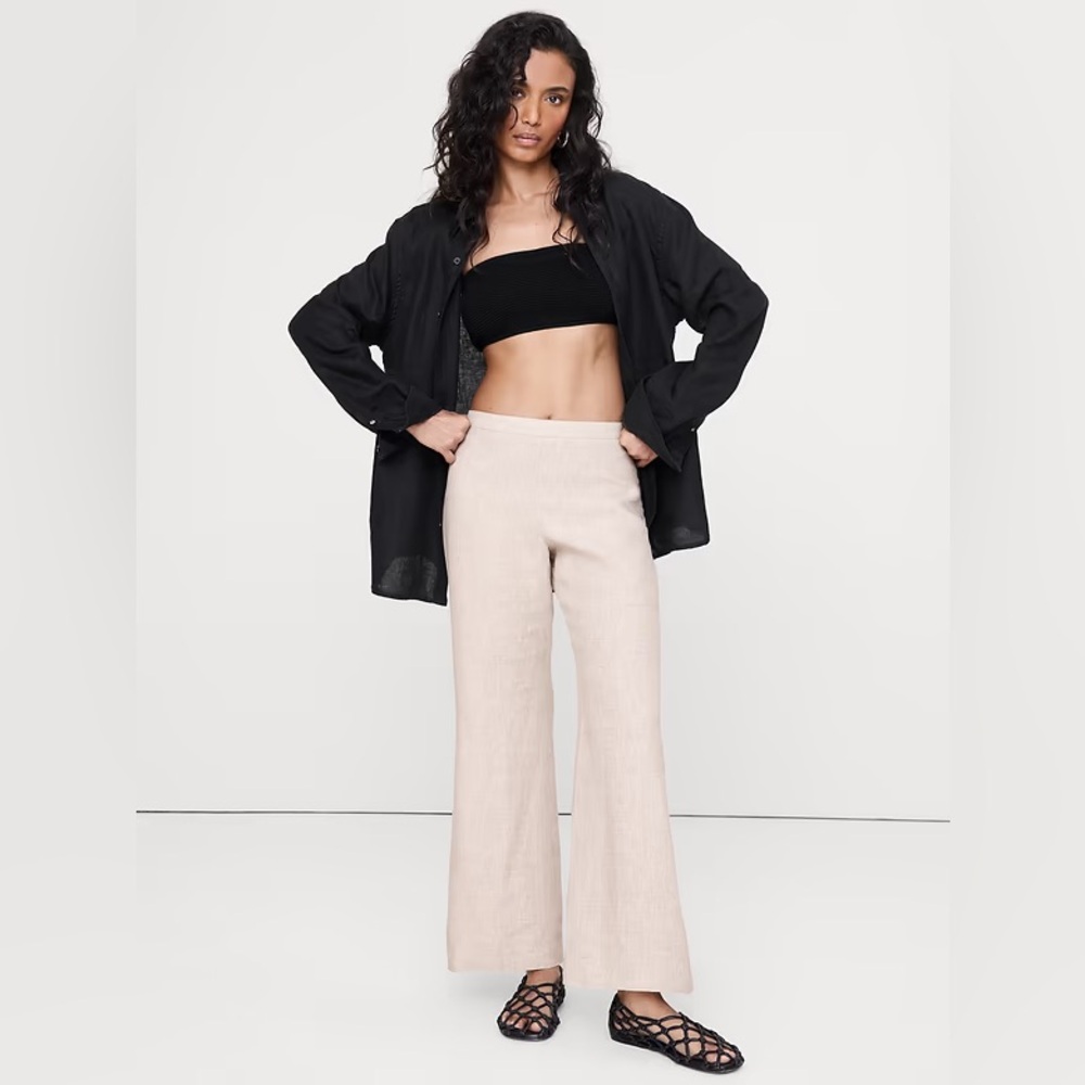 NEW! Banana Republic Mid-Rise Kick-Flare Linen Ankle Pant - Size 12 LONG